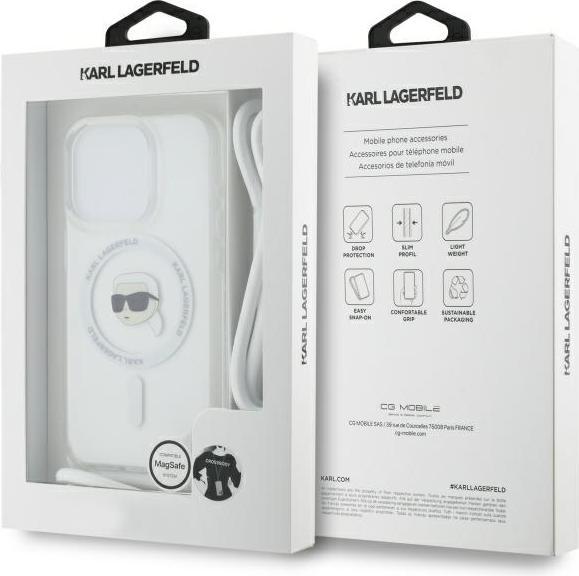 Productafbeelding Karl Lagerfeld KLHMP16XHCKHNT iPhone 16 Pro Max 6,9" hardcase transparant Crossbody IML Karl Head (Apple iPhone 16 Pro Max)