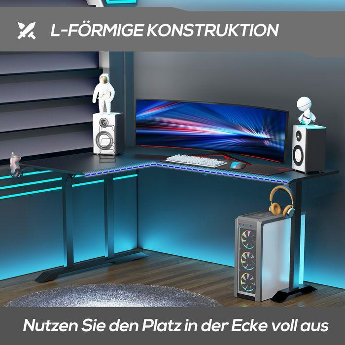 Actual product image Swisshandel24 Gaming table Desk L-shaped with headphone hook Cup holder MDF metal Black+Red 168x