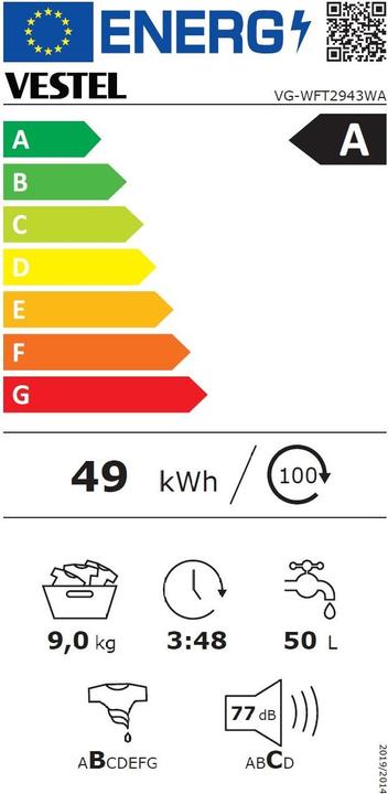 Energie-Label Vestel VG-WFT2943WA (9 kg, Links)