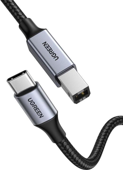 Produktbild Ugreen – USB-C auf USB-B 2.0 Druckerkabel – Alugehäuse 1 m (US370 / 80805), schwarz/grau (1 m, USB 2.0)