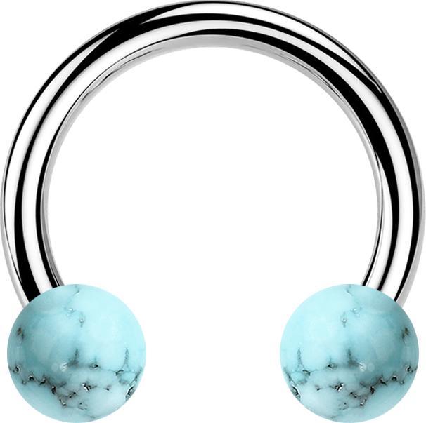 Star Piercing Micro Circular Barbell Innengewinde silber mit zwei Kugeln Türkis Stein (ohne Messing, Chirurgenstahl 316L, Mineralisch)