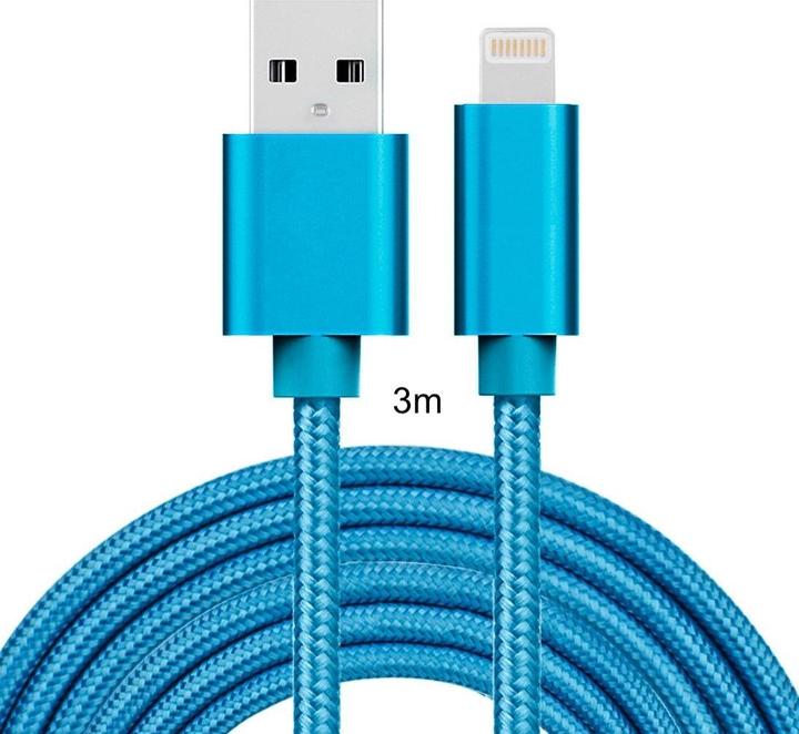 Image du produit Calitron Câble de recharge Lightning bleu 3m rond (3 m, USB 3.2 Gen 1)
