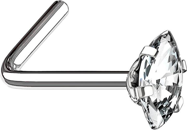 Immagine prodotto Star Piercing Nasenstecker gewinkelt silber Oval Kristall silber gefasst (senza ottone, Acciaio chirurgico 316L)