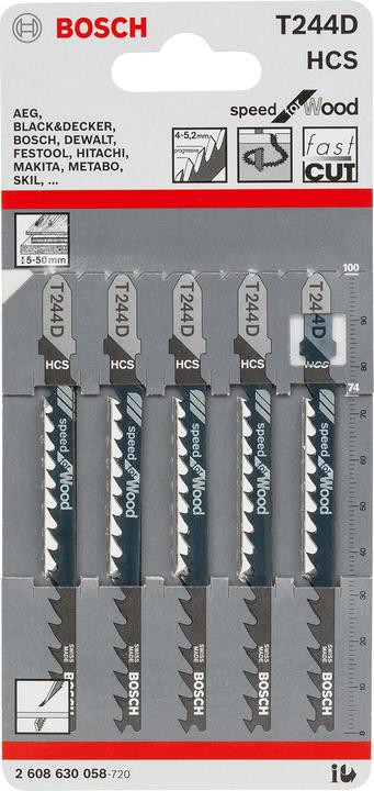 Produktbild Bosch Professional Zubehör Stichsägeblatt T 244 D Speed for Wood, 5er-Pack