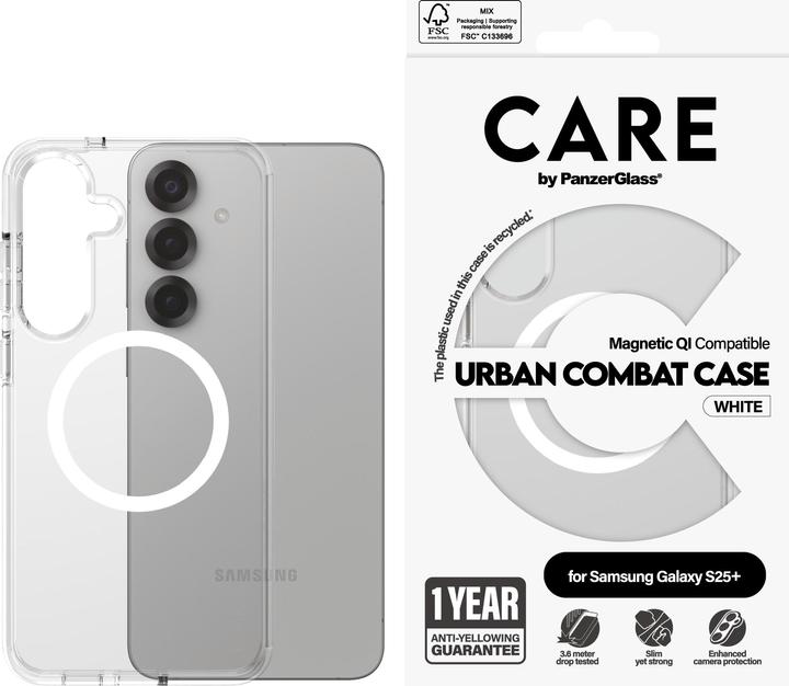 Actual product image PanzerGlass CARE by ® Flagship Case Transparent Urban Combat w. White Qi Compatible Samsung Galaxy S (Samsung Galaxy S25+)