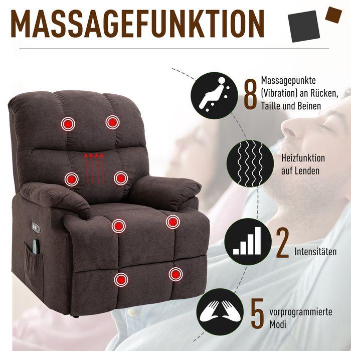 Produktbild Swisshandel24 Massagesessel mit Aufstehhilfe, Wärme, USB-Fernbedienung, Braun 83x95x105cm