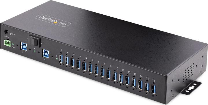 Actual product image StarTech COM 16-Port Industrial USB 3.0 Hub 5Gbps Mountable Terminal Block Power Up to 120W Shared U (USB-B, 16 Ports)