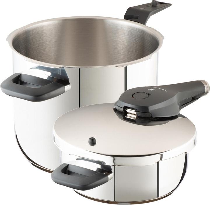 Produktbild WMF Schnellkochtopf 3tlg 4,5+3,0l Dampfkochtopf Perfect Premium Induktion (22 cm, Dampfkochtopf, Edelstahl)