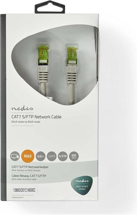 Actual product image Nedis CCBW85420GY50. cable length: 5 m, cable standard:Cat.7 raw cable, cable shielding: S/FTP (S-STP) (S/FTP, CAT7, 5 m)
