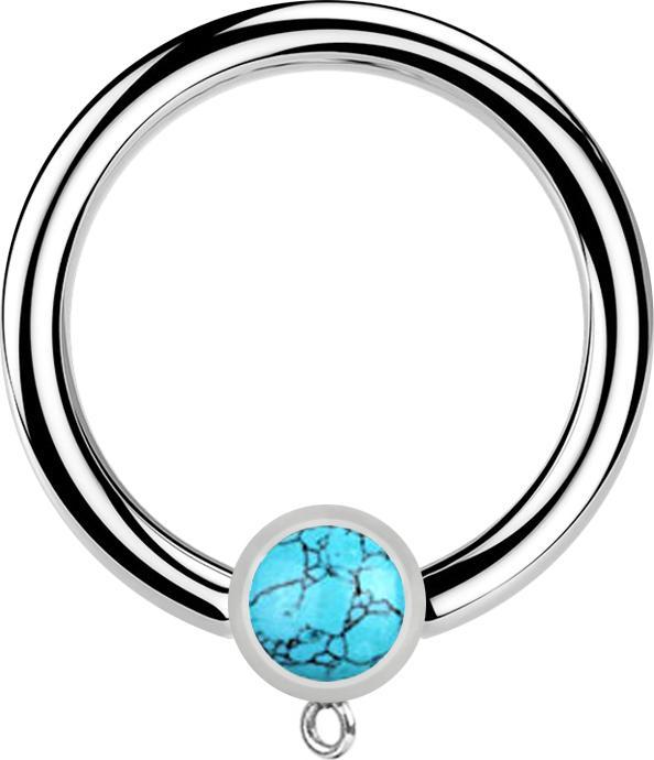 Image du produit Star Piercing Micro Closure anneau argent avec cylindre pierre turquoise anneau pour pendentif (Acier chirurgical 316L, sans laiton, Minéral)