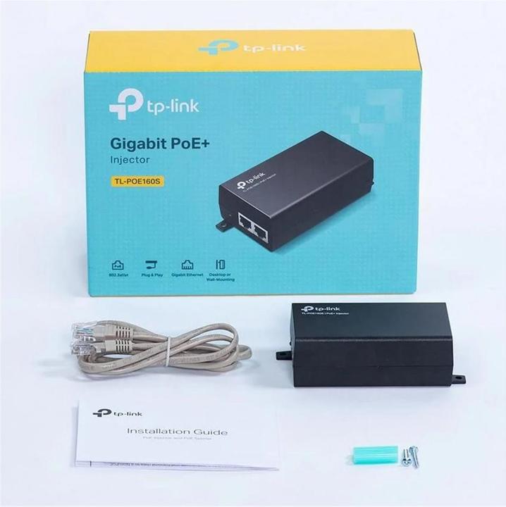 Image du produit TP-Link Adaptateur d'injecteur PoE+ TL-POE160S Ethernet LAN (RJ-45) Ports 1x10 (802,3at (PoE+), 802.3af (PoE), 30 W)
