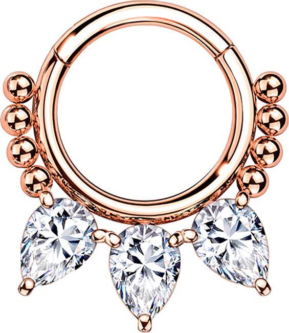 Produktbild Star Piercing Micro Segmentring klappbar rosegold Kugeln und drei tropfen Kristalle (Chirurgenstahl 316L, ohne Messing)