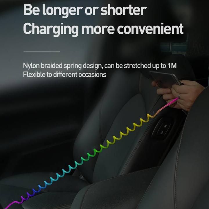 Produktbild PhoneLook USB-A auf USB-C Stretch-Kabel aus geflochtenem Nylon mehrfarbig rainbow (1 m, USB 3.2 Gen 1)