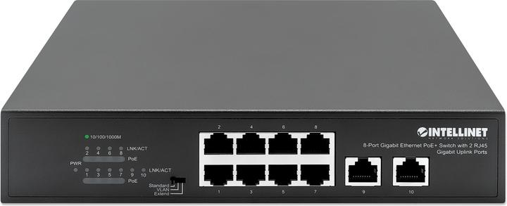 Produktbild Intellinet 8-Port Gigabit Ethernet PoE+ Switch mit 2 RJ45 Gigabit Uplink-Ports (10 Ports)
