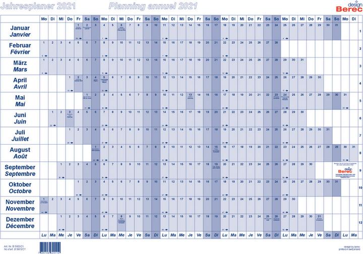 Image du produit Berec Planificateur annuel (A3, Non contraignant, Allemand, Français)