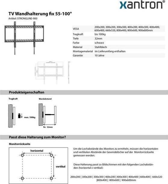 Image du produit Xantron Strongline-900 (Mur, 100", 100 kg)