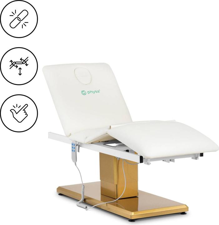 Physa Elektrische Kosmetikliege 150 kg Weiss/Golden Behandlungsliege Kosmetikstuhl