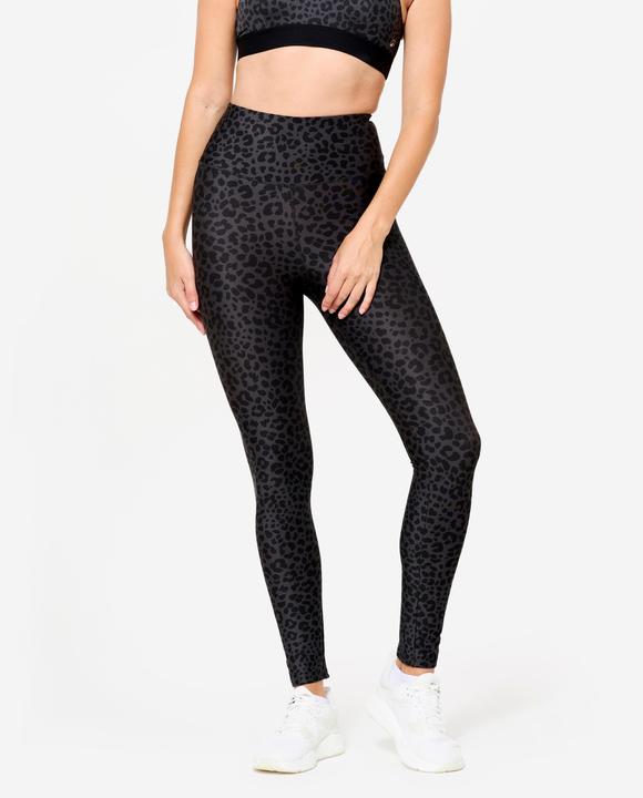 Image du produit Domyos Legging de fitness taille haute femme, imprimé léopard gris foncé (W26/L30)