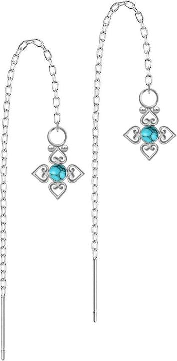 Image du produit Star Piercing Ohrstecker silber freifallende Kette Türkis Stein vier filigrane Herzen (sans laiton, Acier chirurgical 316L, Minéral)