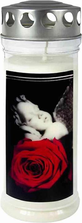 Actual product image Jeka Memorial candle "Rose/Angel" in colour white, Ø 7,5x21,5 cm, with silver lid (1 pcs.)