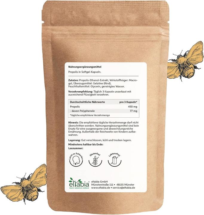 Produktbild Eltabia Propolis Kapseln | Hochdosiert 450mg Tagesdosis | Natürliches Bienenharz (200 Stück, Kapseln)