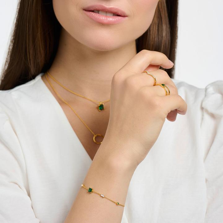 Actual product image Thomas Sabo Bracelet with green and white stones gold (19 cm, 925 silver, decorated sterling silver 925 gold-plated)