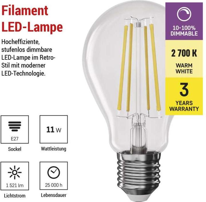 Etichetta energetica Emos Filamento della lampada LED (E27, 11 W, 1521 lm, 1 x, D)