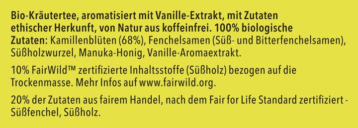 Nährwerte und Zutaten Pukka Kamille, Vanille & Manuka-Honig (32 g)