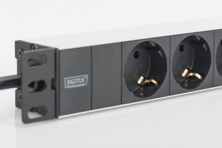 Actual product image Digitus Socket strip 3-fold 25.4cm 10 inch black incl. installation bracket (3 x, CEE 7/3, 2 m)