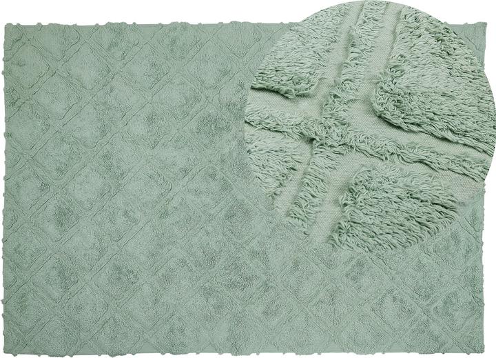 Beliani Carpet cotton light green 140 x 200 cm geometric pattern short pile HATAY (140 x 200 cm)