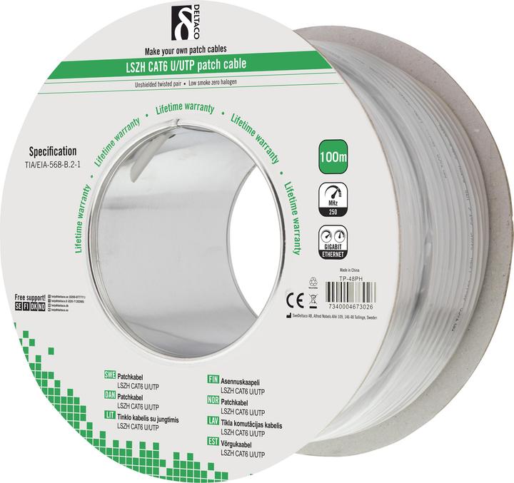 Produktbild Deltaco U/UTP Cat6-Patchkabel, LSZH, Multicore (U/UTP, CAT6, 100 m)