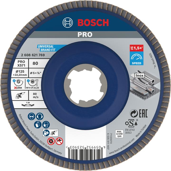 Produktbild Bosch Professional Zubehör PRO X571 X-Lock Fächerschleifscheibe, 125 mm, G80 (80)
