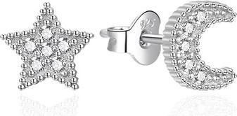 Agato - Silver earrings Star and moon with zircons AGT-E016PW
