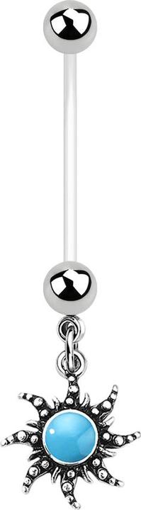 Star Piercing Banane transparent mit zwei Kugeln silber Anhänger Sonne mit Türkis Stein (Messing, Bioflex, Mineralisch, Chirurgenstahl 316L)