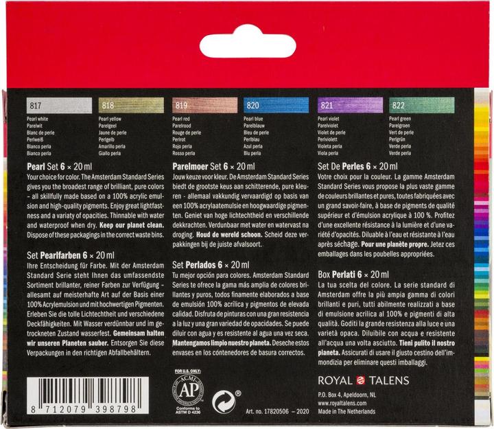 Produktbild Talens Amsterdam Starter Set (Perlweiss, Perlgelb, Perlrot, Perlgrün, Perlblau, Perlviolett, 120 ml)