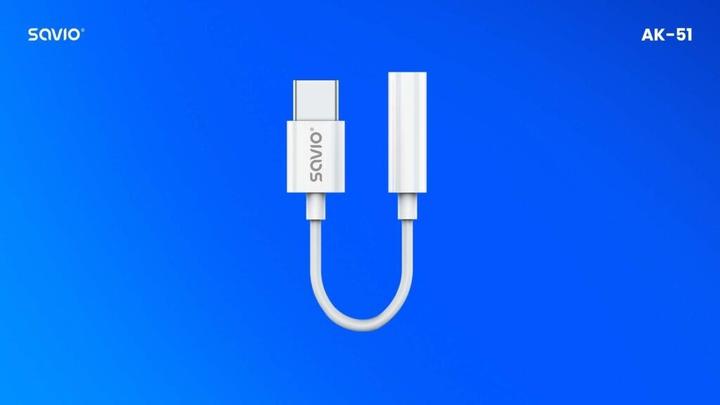 Image du produit Savio Adaptateur audio - USB type 3.1 C M - Prise jack 3,5 mm F - Blanc AK-51 (0.11 m, USB)