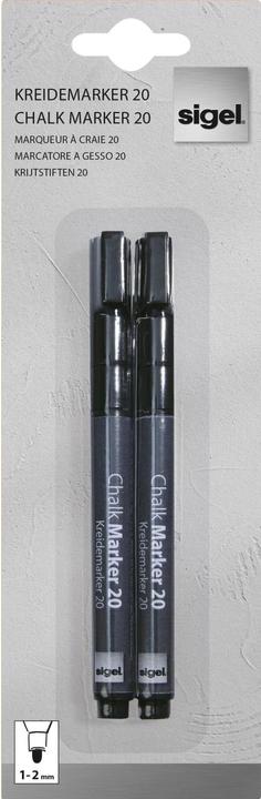 Sigel Kreidemarker 20 Rundspitze (Schwarz, 2 mm, 2 x)