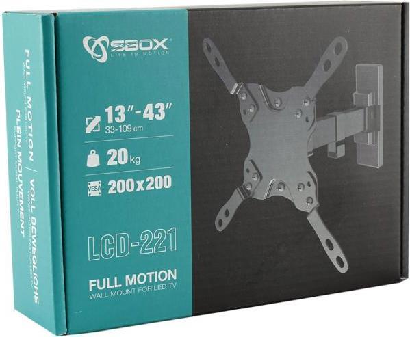 Actual product image Sbox 58-107cm 13-42inch load 20kg VESA 200x200 wall distance 60-190mm tiltable 0-12degrees vertical (Wall, 43", 20 kg)