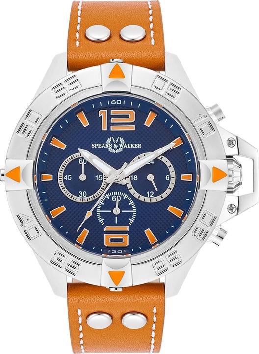 Image du produit Spears & Walker Montre à quartz Varus II en cuir véritable Cognac - 34106 (Chronographe, 49 mm)