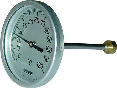 Produktbild Sørensen & Kofoed Rüger termometer type TCH. 0-120° Ø100. 50MM føler. Klasse 1. Følerhus i rustfri A