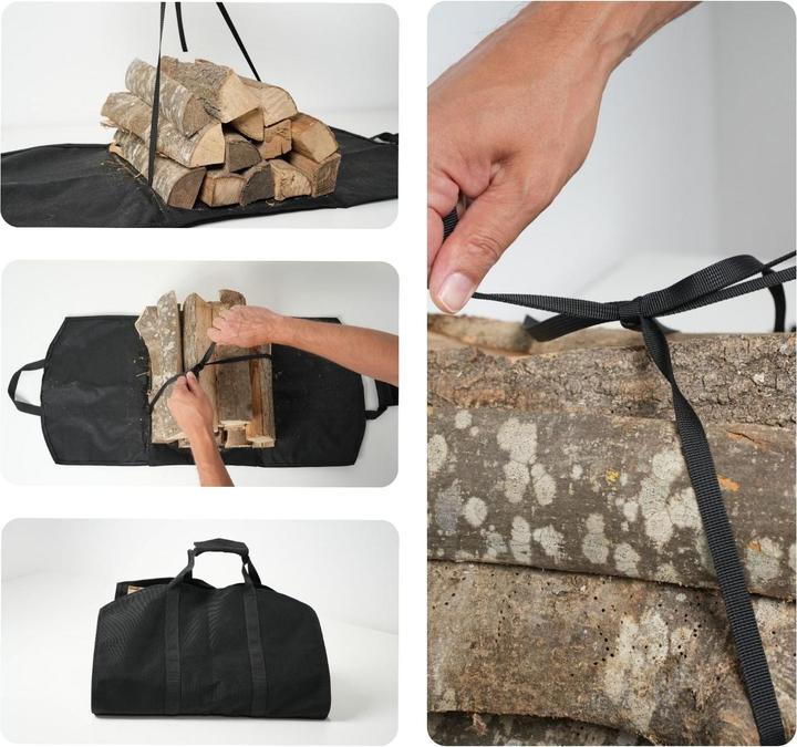 Immagine prodotto Hermex Borsa porta legna Borsa per caminetto Porta legna da esterno Aiuto per il trasporto della legna da (42 x 84 cm)