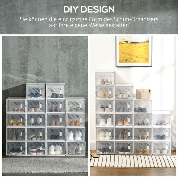 Produktbild Swisshandel24 DIY Schuhbox Aufbewahrungsbox mit 18 Fächern 18er Pack Schuhkartons Transparent (25 x 35 x 19 cm)