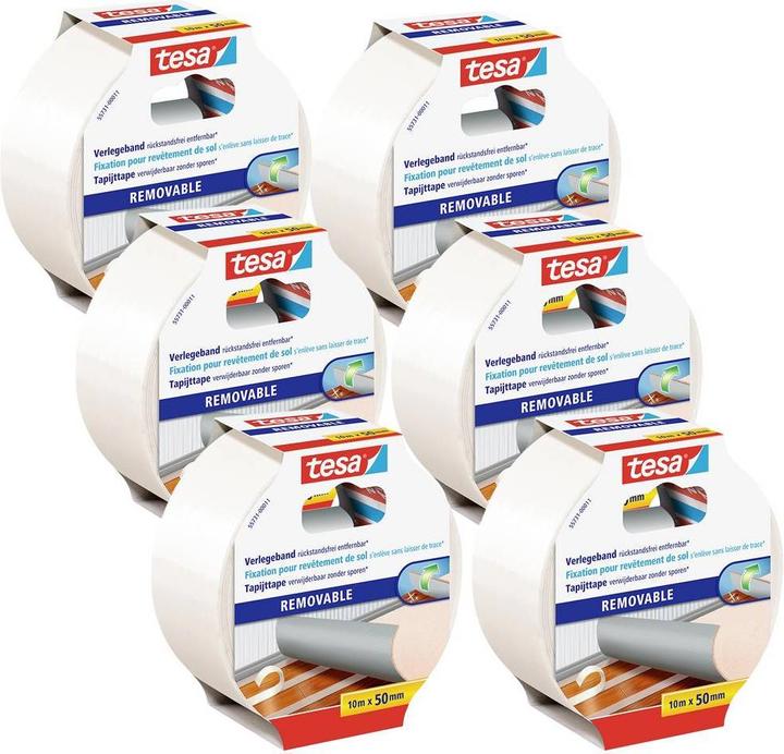 Image du produit tesa 6x ruban de pose REMOVABLE, ruban adhésif double face, s'enlève sans laisser de traces, pack de six (50 mm)