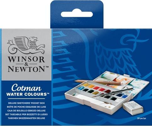 Produktbild Winsor & Newton Cotman watercolour deluxe pocketbox 19pcs (Weiss, Gelb, Grün, Blau, Grau, Rot)