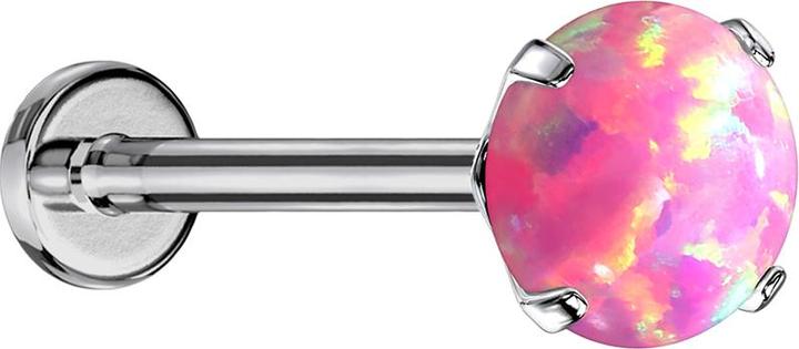 Star Piercing Micro Threadless Labret silber Opal pink gefasst (ohne Messing, Titan G23)