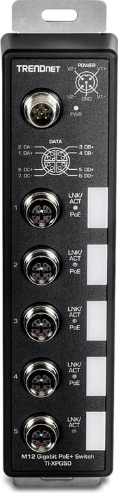 Produktbild Trendnet TI-XPG50 PoE+ Railway Switch 5-Port Industrial EN50155 M12 Gigabit (6 Ports)