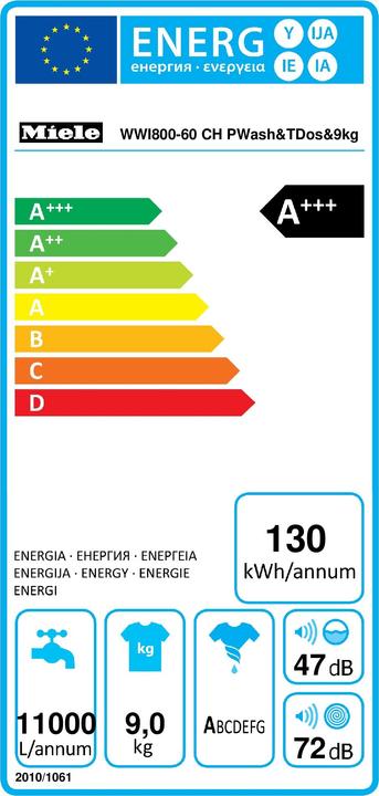 Energy Label Miele WWI800-60 CH LI (9 kg, Left)