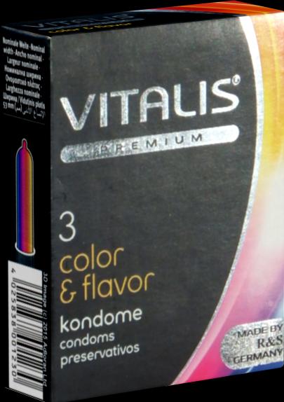 Actual product image Vitalis PREMIUM "Color & Flavour" 3 colourful aromatic condoms for exciting oral sex (3 pcs.)