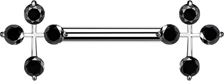 Produktbild Star Piercing Barbell silber Kreuz mit Kristall schwarz (Chirurgenstahl 316L, Messing)