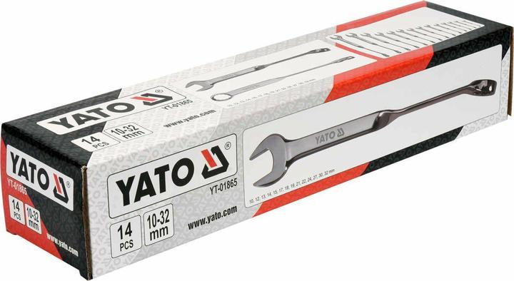 Immagine prodotto Yato YT-01865 Set di chiavi combinate, 14 pezzi, misure 1-32 mm (32 mm, 19 mm, 12 mm, 24 mm, 14 mm, 22 mm, 10 mm, 21 mm, 18 mm, 27 mm, 17 mm, 15 mm, 30 mm, 13 mm)